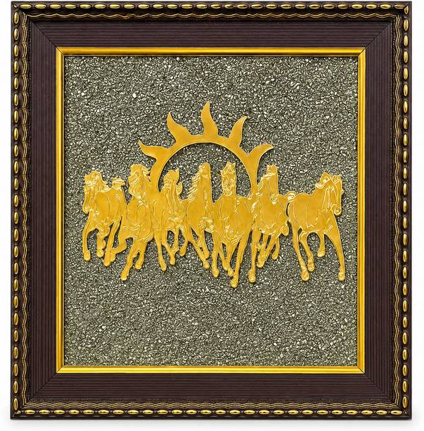 The Stardust Studio 7Horse Pyrite Frame | Seven Horses Feng Shui Vastu Decorative Wall Art Decorative Showpiece  -  19 cm