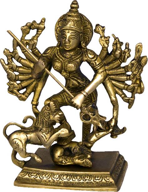 Jagyash Mahisasur Mardini God Idol 15 cm Religious Idol & Figurine Brass Yellow colour Decorative Showpiece  -  15 cm