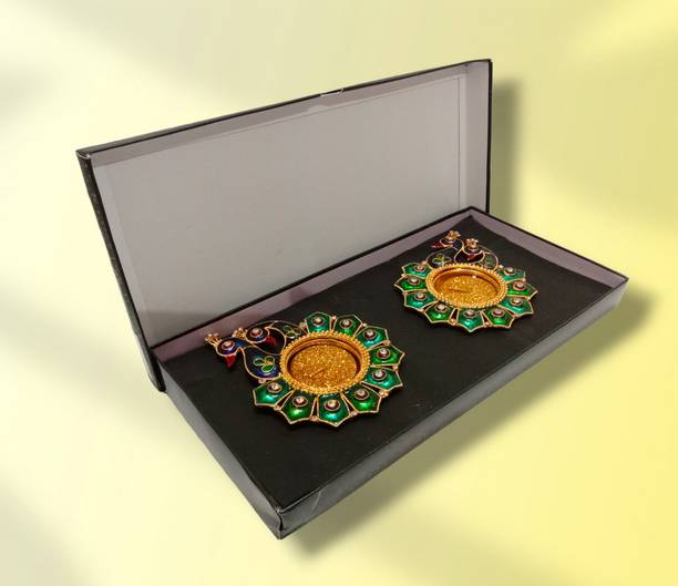 BRASS BLESSING Peacock Diya for Home Decor with BOX - Diwali / Navratri / Festivals (2811) Decorative Showpiece  -  4 cm
