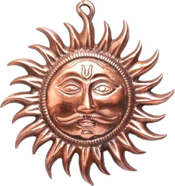 Bhakti Sringar Metal Copper Sun Face God Wall Hanging for Home Vastu || Shri Surya Narayan Decorative Showpiece  -  10 cm
