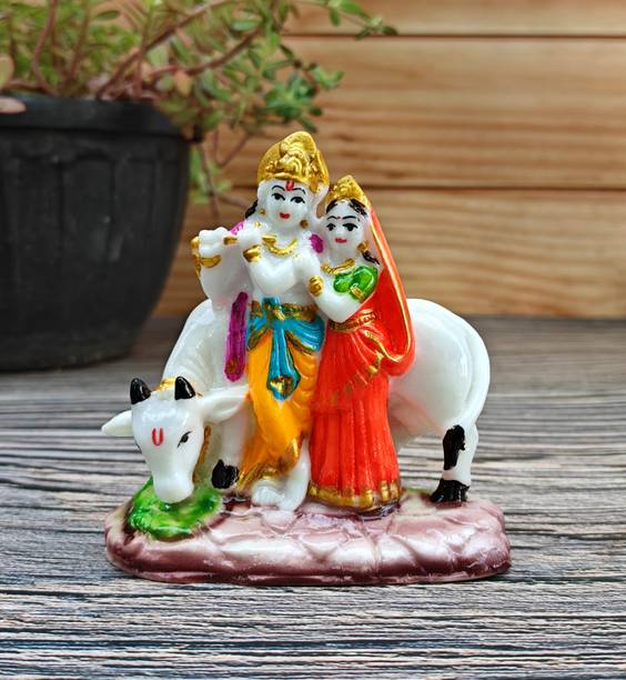 shinde exports radha krishna with cow marble murti statue idol Decorative Showpiece  -  10 cm