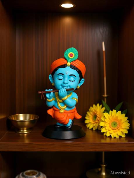 AVIRAL CRAFTS Lord Shree Krishna Ji Idol for Car Dashboard, Home Decor God Statue for Gifting Decorative Showpiece  -  10.4 cm