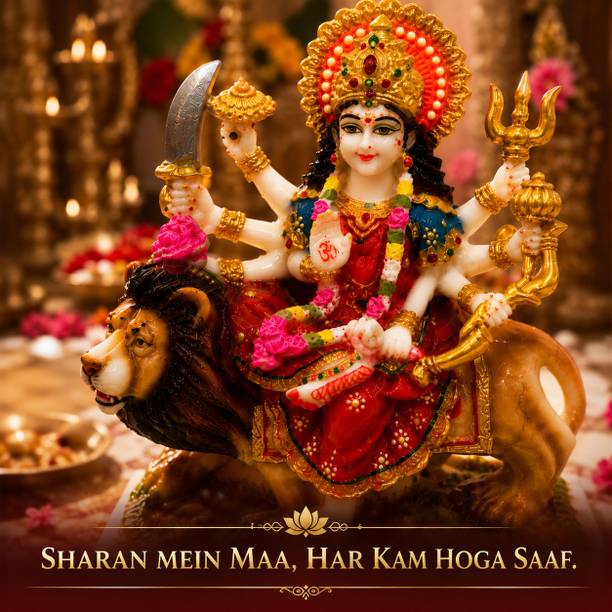 Devayam Maa Durga Navratri | Marble Dust Murti for Home Temple, Office & Mandir Decorative Showpiece  -  20.5 cm