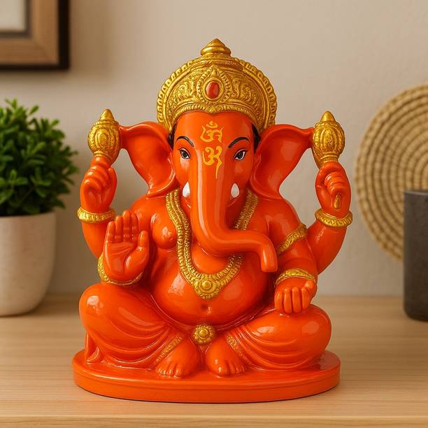 TrendTok Orange Lord Ganesha Idol for Home Temple | Decorative Murti |Religious Showpiece Decorative Showpiece  -  11 cm