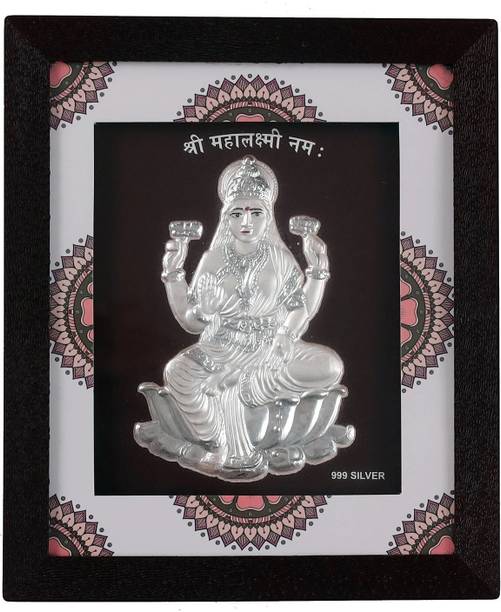 Purushottam Gagubhai Zaveri 999 Pure Silver Laxmiji Frame | Wooden Rectangular Frame | 7 x 6 Inch Decorative Showpiece  -  17.78 cm