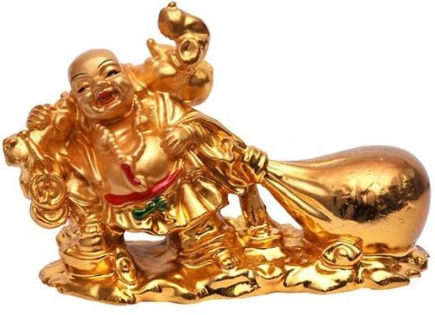 shakti 100% original Laughing Buddha with Money Bag for Wealth Decorative Showpiece  -  6.5 cm