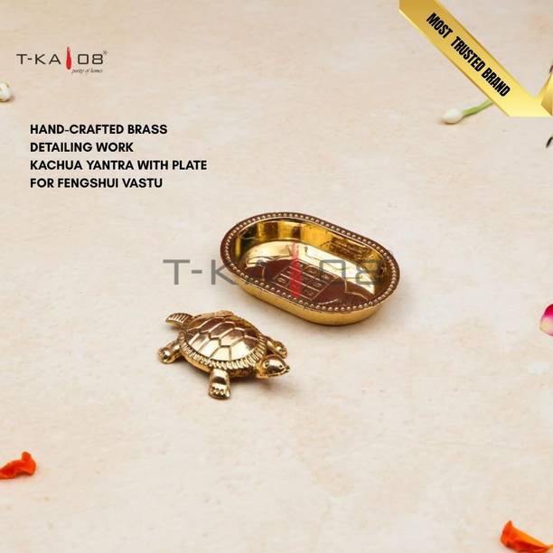 T-KA108 Pure Brass Tortoise with Plate – Feng Shui Vastu Kachua for Luck & Positivity Decorative Showpiece  -  5.5 cm