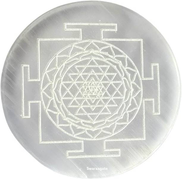 Swara Agate Selenite Charging Plate Engraved Symbol for Reiki Healing . (Sri Yantra) Decorative Showpiece  -  8 cm