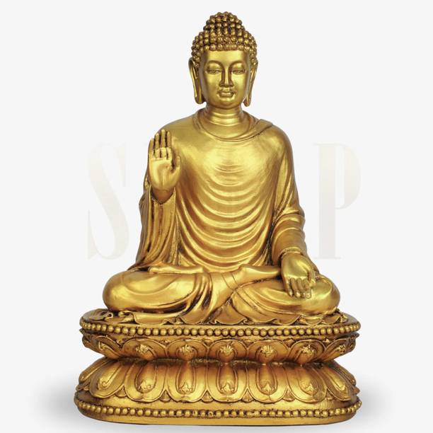 Theshilp Handcraft Shakyamuni Buddha in Antique Gold, 9 Inch | Statue for Spiritual Gift Decorative Showpiece  -  22 cm