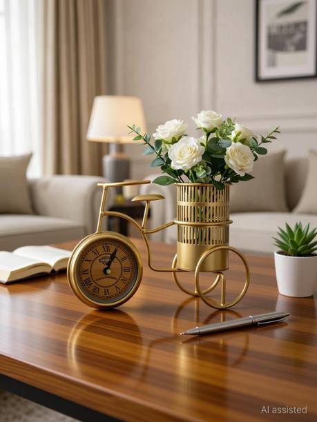 LoveKush Vintage cycle shape metal table clock with pen holder Decorative Showpiece  -  15 cm