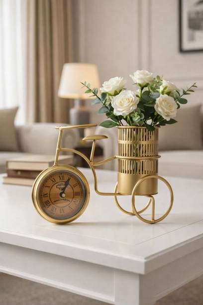 LoveKush Vintage cycle shape metal table clock with pen holder Decorative Showpiece  -  15 cm