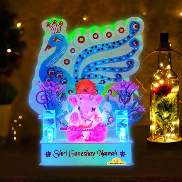 Awesome Craft ganesh ji idol with light Decorative Showpiece  -  17 cm