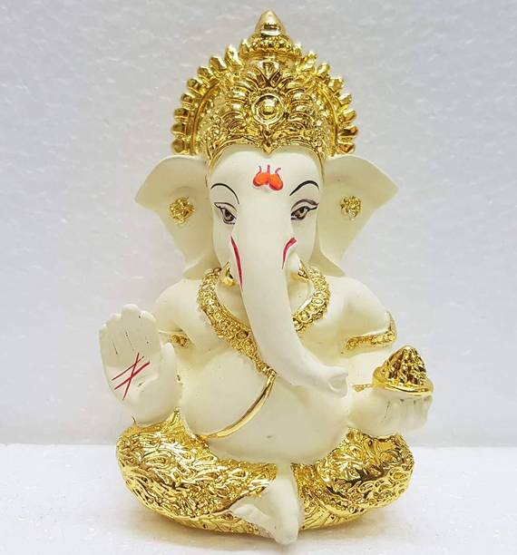 S A Gifts Gold and Silver Plated Ganesh Idol for Car Dashboard Small Ganesha Murti Decorative Showpiece  -  7 cm