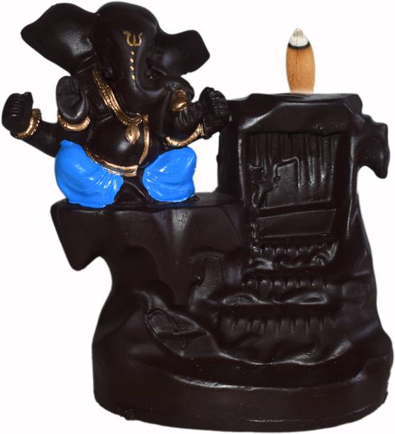 Jyesh Jewel Resin Lord Blue Ganesha Blue Backflow Smoke Fountain Incense Holder (4x3.5 inch) Decorative Showpiece  -  10 cm