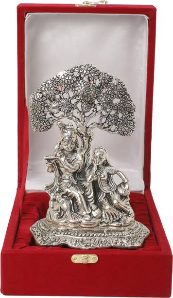 SMILES GIFT Silver Plated Radha Krishna Idol With Box & Bag | For Pooja, Home Decorative Showpiece  -  18 cm