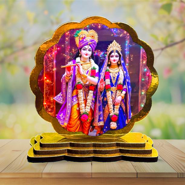 ar creative Radha Krishna Car Dashboard Idol for Car Home Office Wooden Decorative Statue Decorative Showpiece  -  9 cm