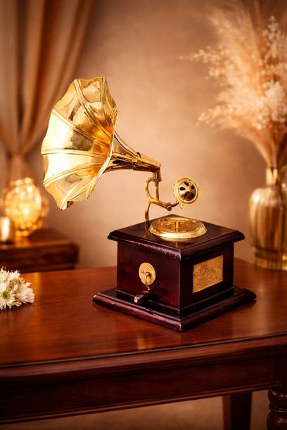 INTERNATIONAL GIFT Handcrafted Brass Vintage Gramophone Showpiece - Royal Gold Finish Decorative Showpiece  -  23 cm