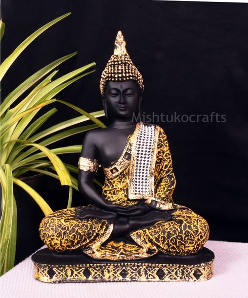 Mishtukocrafts Polyresin Buddha Idol Statue Showpiece for Home Decoration Gift (orange Black) Decorative Showpiece  -  21 cm