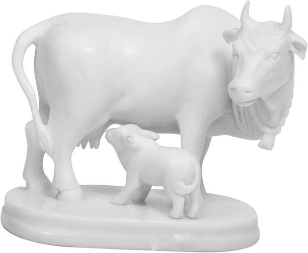 ARTVISION Cow And Calf Statue -Kamdhenu Cow & Baby Idol - GAI Bachda - Small Cow डेकोरेटिव शोपीस - 5 cm