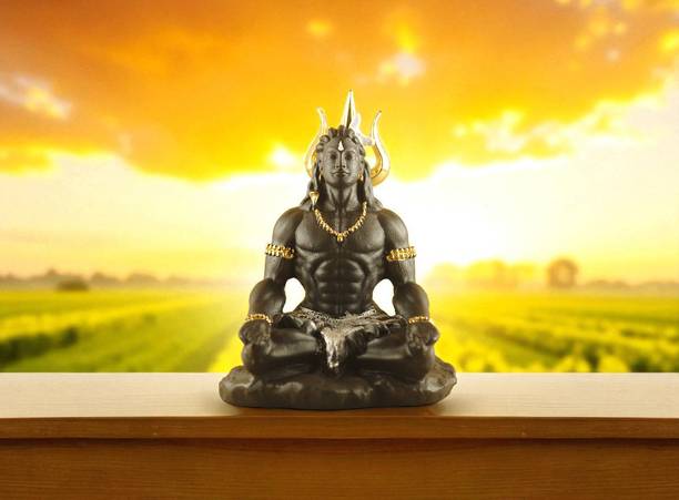 GREENPORT LORD SHIVAN MEDITATING IDOL WITH GOLDEN THRISHUL FOR POOJA,DASHBOARD Decorative Showpiece  -  10 cm