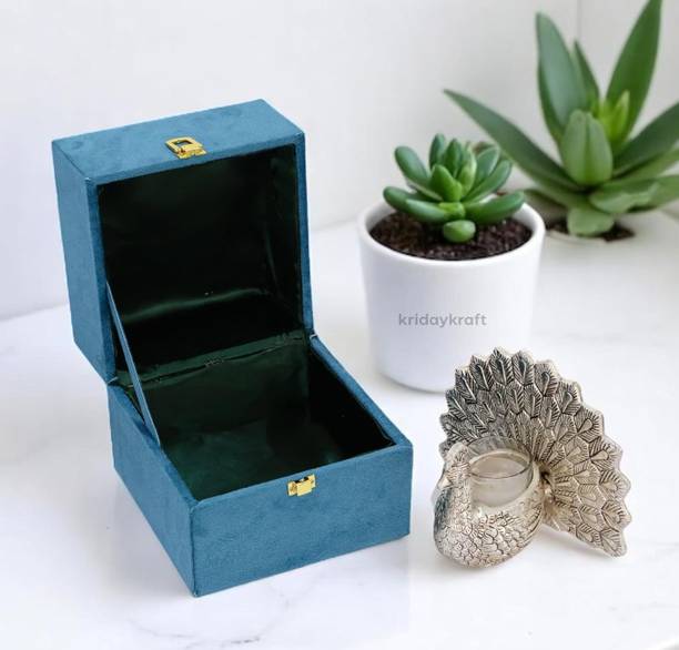 KridayKraft Peacock Candle Holder with Tealight Candle and with Beautiful Velvet Box Decorative Showpiece  -  14 cm