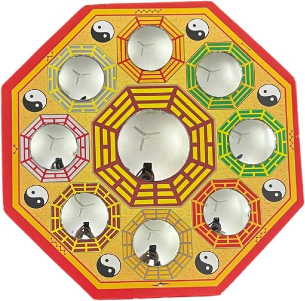 numeroastro Feng Shui Bagua | Pakua Mirror | Convex Mirror | Yin Yang Pakua Mirror in Wood Decorative Showpiece  -  20 cm
