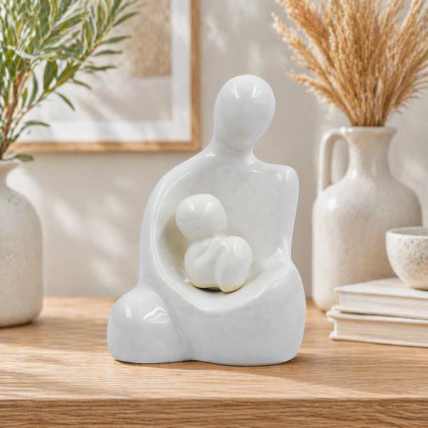 CraftVatika Mother Baby Ceramic Statue Showpiece, Mother Child Decor Gift for Home Decorative Showpiece  -  15.5 cm