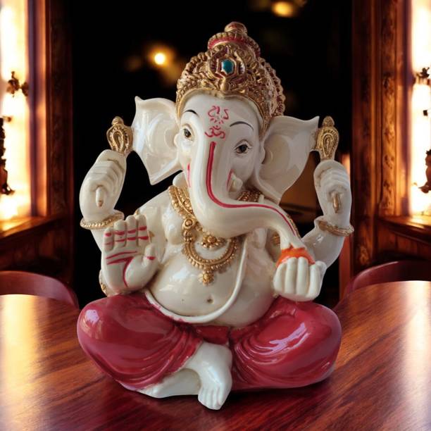 Anantamitra Marbledust Ganpati Idol | Ganesha Murti for Home, Car Dashboard Showpiece Decorative Showpiece  -  14 cm