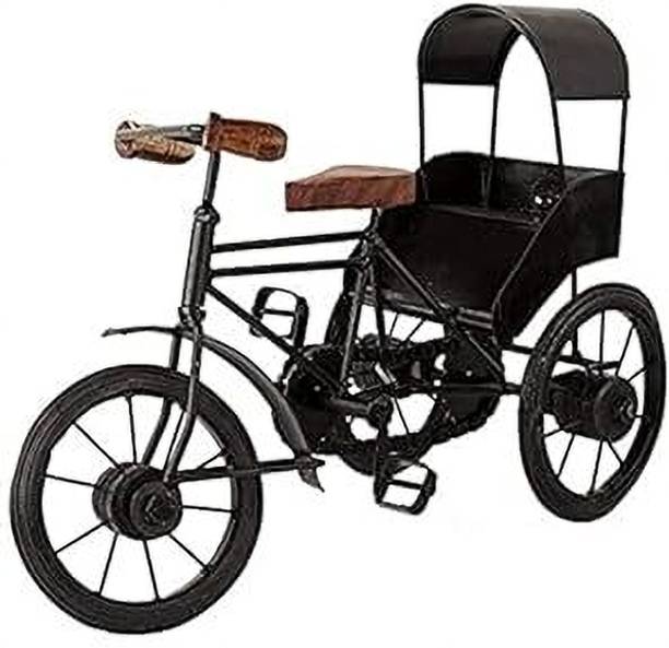 Unique Arts Shoppee Antique Wood and Wrought Iron Mini Rickshaw | Showpiece for Living Room | Decorative Showpiece  -  20 cm