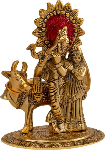 Brass Collection Radha Krishna Statue With Cow | Home Decor Mandir Puja | Decorative Showpiece  -  16.51 cm