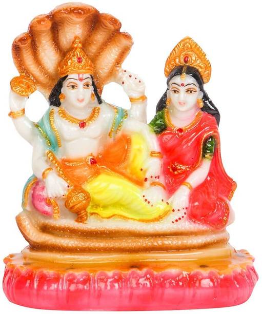DARIDRA BHANJAN laxmi Vishnu Bhagwan Murti Marble Finish Vishnu ji Murti vishnu laxmi idol Decorative Showpiece  -  14 cm