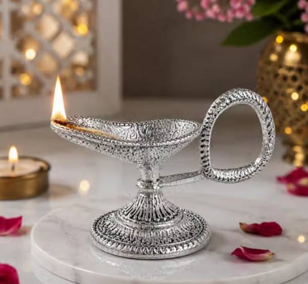 Mahagauri Traders Silver Plated Chirag Diya Decorative Showpiece  -  6 cm