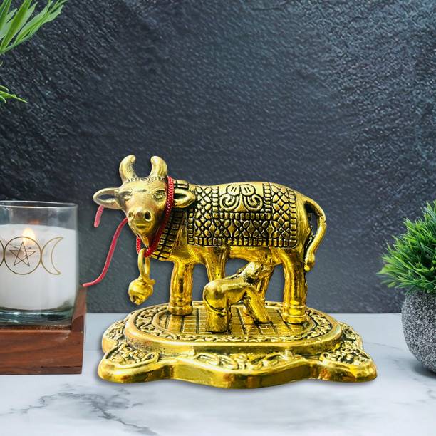 EliteTouch Kamdhenu Cow With Calf Statue Decorative Showpiece  -  7 cm