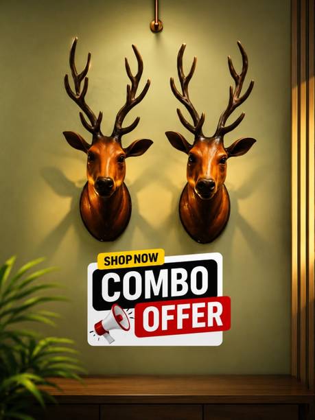 LOVE KUSH HANDICRAFTS DEER head Wall hanging set of 2 Decorative Showpiece  -  30 cm