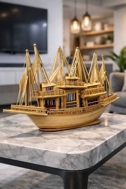 elitedecorhub Decorative Wooden Ship Model Coastal Decor Nautical Showpiece for Home Decorative Showpiece  -  14 cm