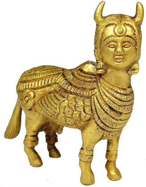 REIKI CRYSTAL PRODUCTS Brass kamdhenu Cow Idol Statue Murti Vastu Feng Shui Brass Made Decorative Showpiece  -  10 cm