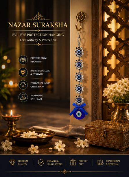 SBBCO DIVINE MAGNET Wooden Blue Evil Eye Wall Hanging Decorative Showpiece  -  4.299999999999999 cm