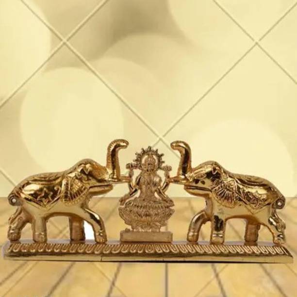 EliteTouch Metal Elephant and Laxmi Chandan Roli Pair Kumkum Box for Gift and Pooja Decorative Showpiece  -  7 cm
