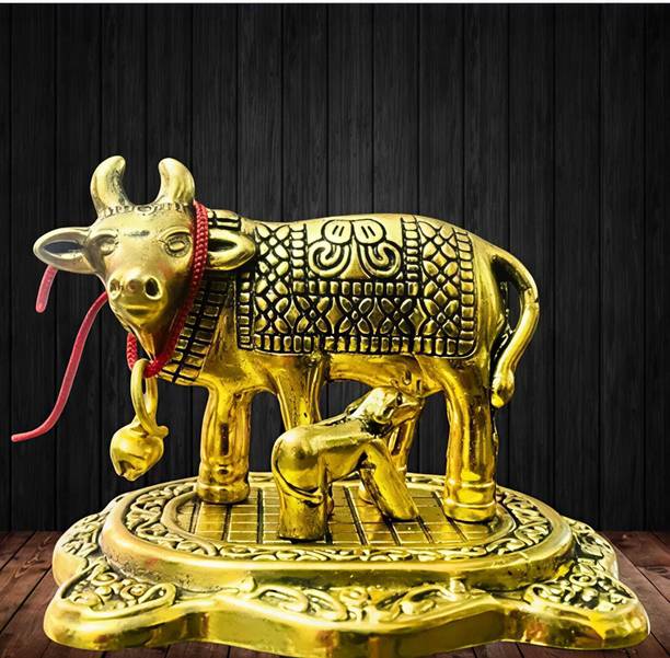 govindcarft store Kamdhenu Cow with Calf Decorative Idol Decorative Showpiece  -  15 cm