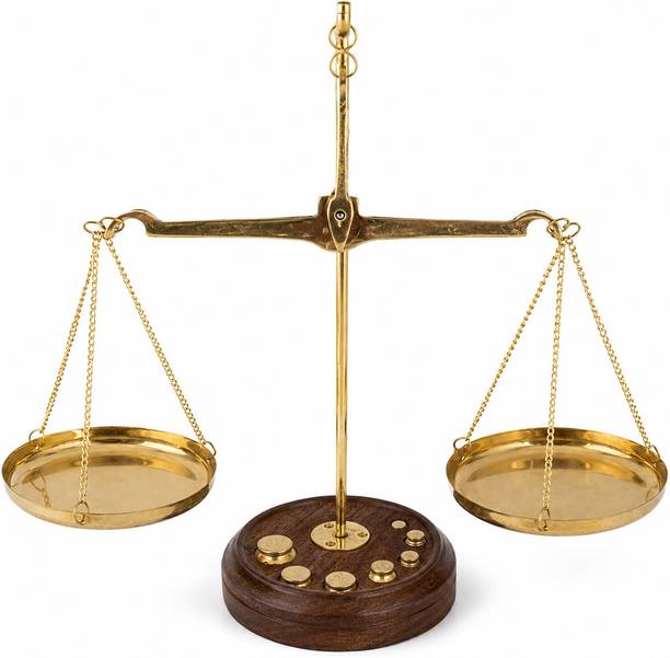Antique Handi Enterprices Vintage Antique Brass Weighing Scale with Wooden Base & Mini Weights 50g Decorative Showpiece  -  15 cm