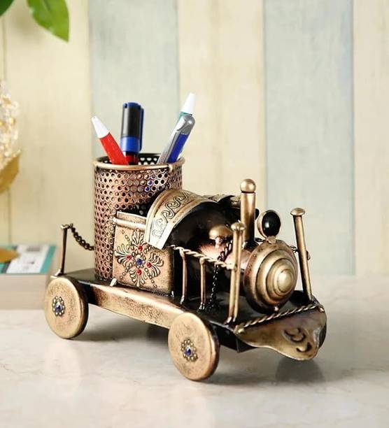 exportiq international Vintage Train Shaped Pen Holder Desk Organizer for Office & Home Decor डेकोरेटिव शोपीस  -  15 cm