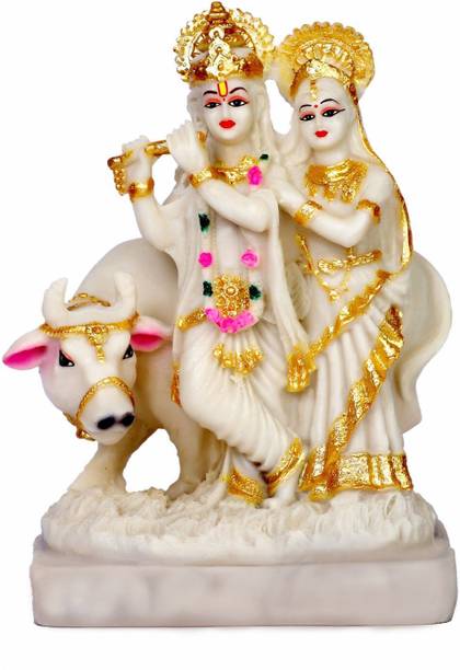Kcva creation radha krishna with cow, radha krishna cow murti, radha krishna with cow idol Decorative Showpiece  -  22 cm