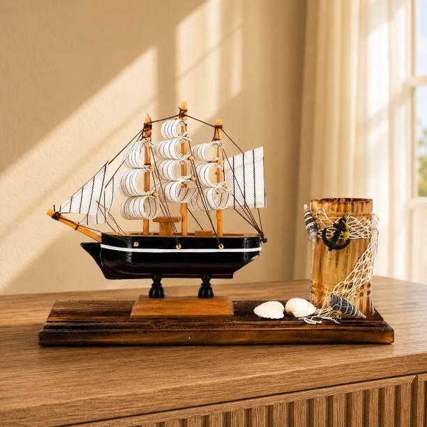 KABIR WORLD Sailing Ship Showpiece for Home Office Table Decor Nautical Gift Item Set Decorative Showpiece  -  14 cm