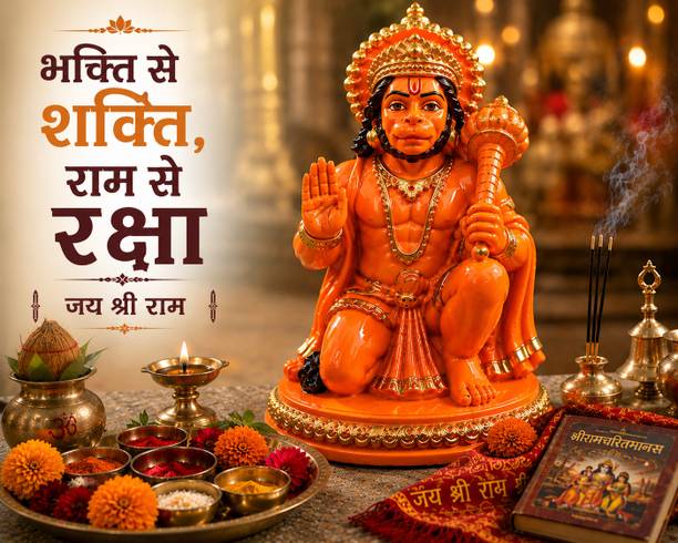 Devayam Aashirwad Hanuman, Marble Dust Murti for Home, Office & Car| Bajrangbali Idol Decorative Showpiece - 10 cm