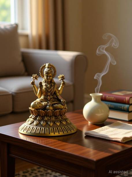 SHILPKALA 2.3Inch Brass Ultra Fine Laxmi Brass Idol for Home & Office Decor Worship & Gift Decorative Showpiece  -  6 cm