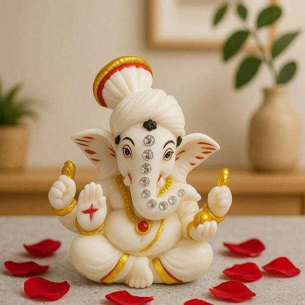 SVGG DECORS Handcrafted Ganesh Idol with Pagri | Decorative Showpiece for Car & Home Décor Decorative Showpiece  -  6 cm