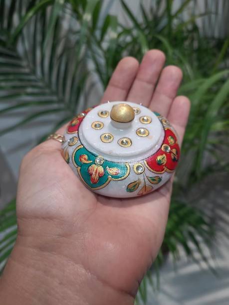 SEVLIYA TRADERS Marble Sindoor Dani, Sindoor Box, Kumkum Box (7.5Cm X7.5 Cm X 5 Cm) Decorative Showpiece  -  3 cm