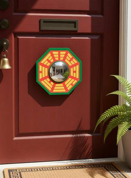 PPJ Chinese Convex Vastu Bagua(Pa Kua) Mirror For Positive(Chi) Energy | Wall/Door Decor For Protection (Small) (4 Inch x 4 Inch) Decorative Showpiece  -  10 cm