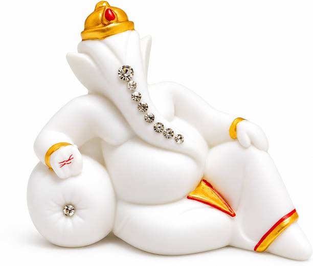 HM The Gift Store White & Gold Pagdi Ganesha Idol Decorative Showpiece  -  9 cm