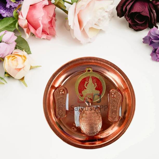 salvusappsolutions Laxmi Charan Paduka, Wish Fulfilling Tortoise, Mata Laxmi Idol with Plate Decorative Showpiece  -  1 cm
